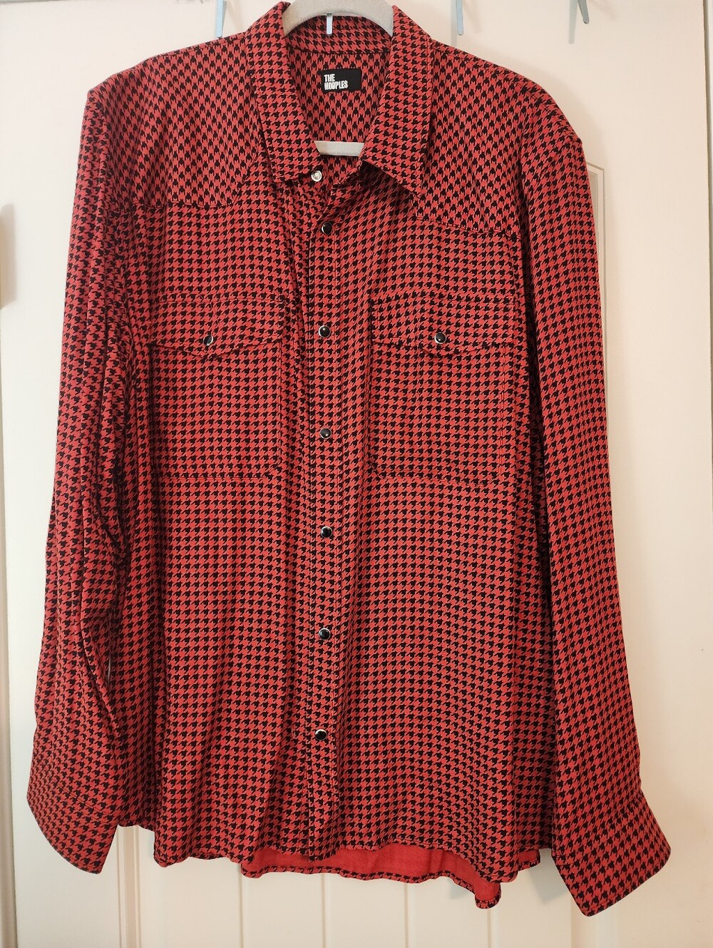 The Kooples NWT XXL Red and Black Houndstooth Snap Button-Down Shirt Western